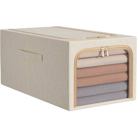 50-Liter-Kleideraufbewahrungstasche mit Metallgriff, Aufbewahrungsbox fürs Schlafzimmer, 47 x 35 x 30 cm, Beige (1/5)
