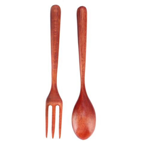 2-teiliges hitzebeständiges Holzbesteck (Gabel und Löffel) – Langlebiges Küchenutensil für Zuhause, Restaurant und Büro