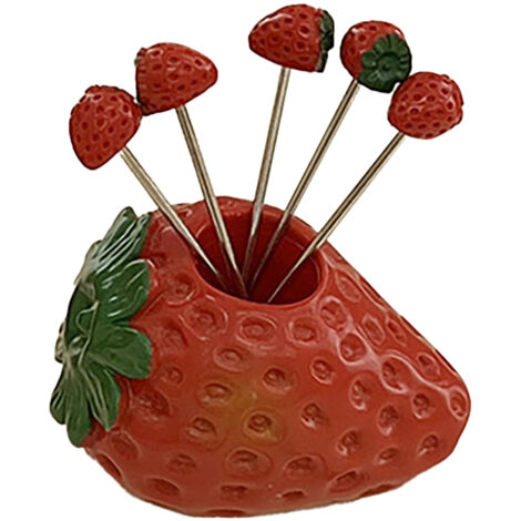 Obstgabeln aus Edelstahl mit Ständer, niedliches Design für Erdbeeren und Snacks (1/5)