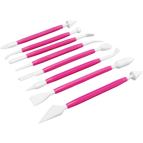 Set mit 8 roten und rosa Zuckerpaste-Werkzeugen zum Selbermachen von Tortendekorationen