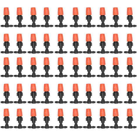 50 orangefarbene T-Verbinder mit mikrojustierbaren Zerstäubungsdüsen für die Bewässerung von Gewächshäusern und Gärten (1/5)