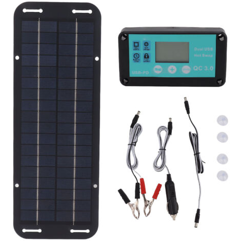 Schwarzes 20-W-Solarpanel mit wasserdichtem MPPT-Regler für Wohnmobil, Haus, Fahrzeug und Camping