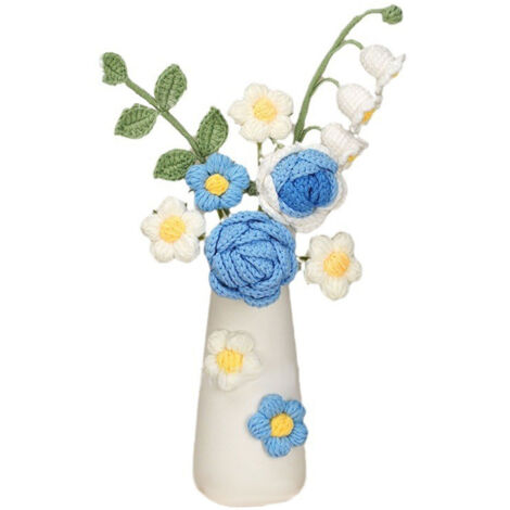 Handgehäkelte künstliche Wollblume mit Keramikvase – Geschenkidee und Tischdekoration