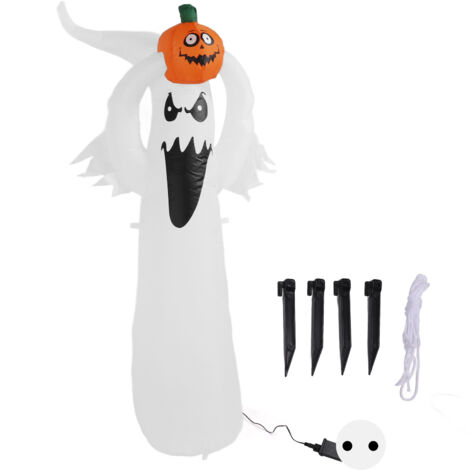 Aufblasbarer Halloween-Geist (1,8 m) mit LED-Beleuchtung für Garten und Rasen – Kürbiskopf und weißer Geist – EU-Stecker (1/5)