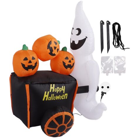 Aufblasbarer Halloween-Geist (1,8 m) mit Kürbiswagen, LED-Beleuchtung, Schutzart IP44 (Außenbereich), inklusive Ventilator, EU-Stecker (220–240 V) (1/5)