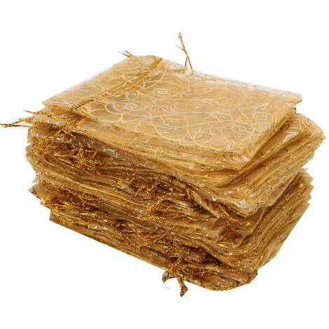 100 Stück 9 x 12 cm Organzabeutel mit Kordelzug, multifunktional für Schmuck, Geschenke, Aufbewahrungsbeutel (Gold) (1/5)