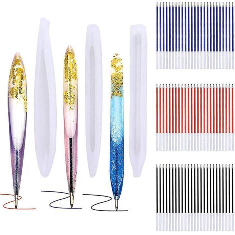 3-teiliges Formenset mit 45 Silikon-Nachfüllminen für DIY-Kugelschreiber, Silikon-Kugelschreiberformen, Silikon-Harzform, S