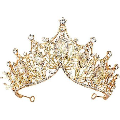 Diamantkrone (Gold), Prinzessin Marie Kristall-Diamant, Halloween-Weihnachtskostüm, Göttin, Königin, Hochzeitsfeier, Accessoires (1/5)