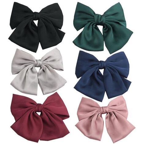 Set mit 6 großen Haarspangen mit Satinschleife, große Haarspange mit Schleife, Chiffonschleife, Haarspange mit Feder, Retro-Stil, feminin (1/5)