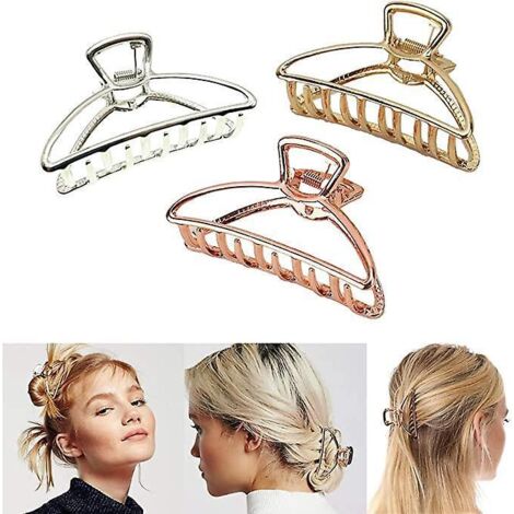 3er-Pack große, halbrunde Metall-Haarspangen (Silber + Gold + Roségold), hohle, rutschfeste Haarspangen, Haarspangen für (1/5)
