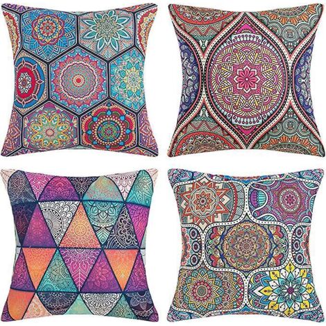 Ein Set aus 4 dekorativen Kissenbezügen, 45 x 45 cm, quadratische Kissenbezüge im modernen Boho-Mandala-Stil, Kissenbezüge aus Leinen und Baumwolle, für Sofas (1/5)