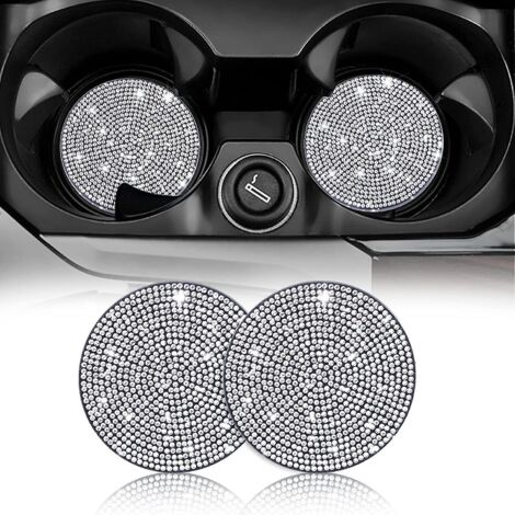 Zwei 7 cm (2,75 Zoll) große, glitzernde Auto-Untersetzer (weiß), Auto-Becherhalter-Untersetzer, glitzernde Auto-Untersetzer (1/5)