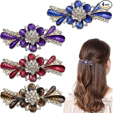 Retro-Blumenhaarspangen, 4 Stück, französische Paillettenhaarspangen, elegante Strasshaarspangen, Metall-Kristallhaarspangen (1/5)