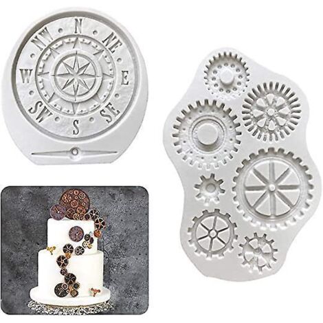 Silikonform für Fondanttorten, Zahnradform, Schokoladen-Fondant-Cupcake-Topper, Cupcake-Pralinen, Schokoladen-Gumpaste-Formen, Grau (1/5)