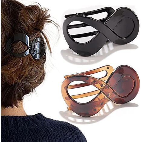 2 minimalistische lockige Haarspangen (hellbernsteinfarben und schwarz), Haarspangen, breite schwarze Haarspangen, Haaraccessoires für Damen und (1/5)