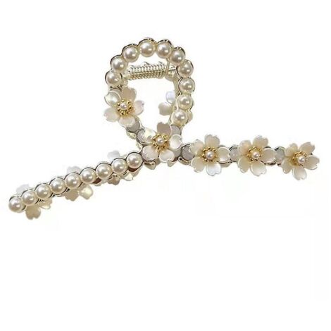 Elegante Haarspange mit Diamant-, Perlen- und Blumenmuster aus Metall, Haarspange für Damen, Haifisch-Haarspange (1/5)