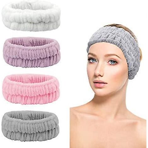 (lila, rosa, weiß, hellgrau) 4 Make-up-Haarbänder, elastische, waschbare Haarbänder für Make-up, Haarbänder für Gesichtspflege, Spa, Yoga, Sport, Beauty (1/5)