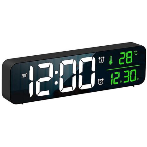 Digitaler Wecker, Wanduhr, LED-Digitalwecker mit großem Display, Temperatur- und Datumsanzeige, 2 Alarme, 6 Helligkeitsstufen, USB-Anschluss für Mai (1/5)
