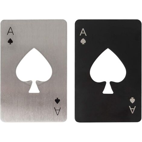 2-teiliger (schwarz-silberner) Flaschenöffner mit Poker-Motiv, Edelstahl, passend für die Brieftasche, Geschenk für Papa (1/5)