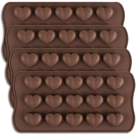 4-teiliges herzförmiges Schokoladenform-Set mit 15 Silikonmulden für Süßigkeiten und Bonbons (1/5)