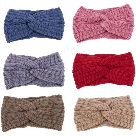 6-teiliges Damen-Stirnband-Set, gestrickte Winter-Stirnbänder zum Ohrenwärmen, elastische Haarbänder, Einheitsgröße, 6er-Pack (1/5)