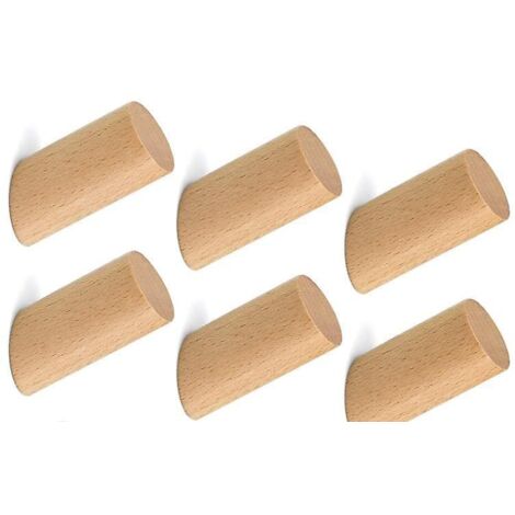 tddl 6er-Set Wandhaken aus Holz, zylindrische Haken mit 6 Schrauben zum Aufhängen von Kleidung, Hüten, Schals, Schlafzimmer, Flur, Wohnzimmer (1/5)