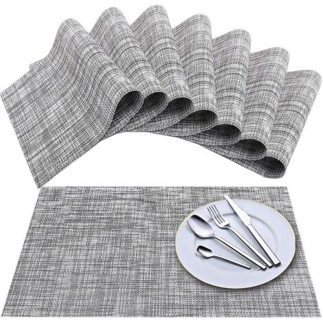 Platzset in Grau und Weiß (8-teilig), gewebte Vinyl-Tischsets, Kreuzwebart, waschbar, isolierend, rutschfest (1/5)