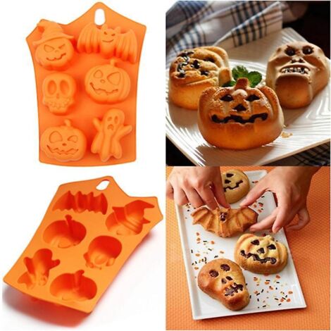 Set mit 2 Silikon-Kuchenformen für Halloween, Geister, Kürbisse, Kekse, Schokolade, Bonbons, Gelee, Eiswürfel (1/5)