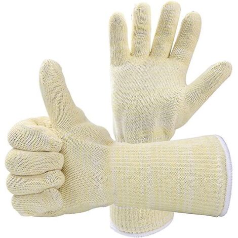 Paar cremefarbene Grillhandschuhe, hitzebeständig, Universalgröße – Küchenhandschuhe, hitzebeständig bis 500 °C, Ofenhandschuhe für Grill und Barbecue (1/5)