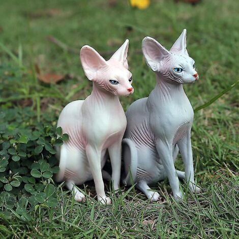 2er-Pack Sphynx-Katzenfiguren aus Kunstharz, Modell einer haarlosen Katze, Sphynx-Katzenstatue zur Heimdekoration, grau und rosa