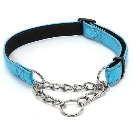(M: 32–50 cm, Blau) Halbwürgehalsband für Hunde, verstellbares Hundetrainingshalsband, reflektierendes Nylonhalsband mit Schnellverschluss (1/5)