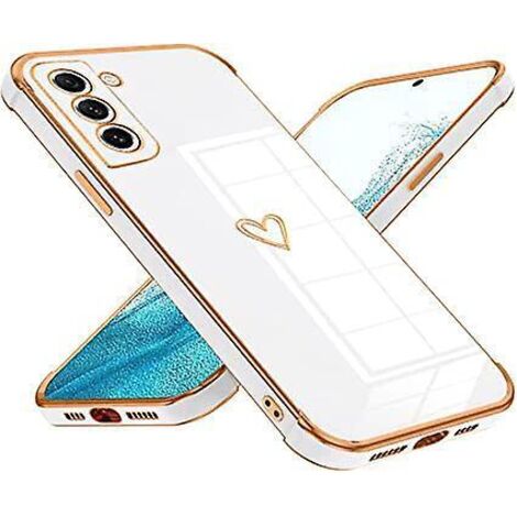 Weiße Schutzhülle für Samsung Galaxy S22, niedliches Herzmuster, ultradünn, galvanisiertes Silikon-TPU, stoßfest, kratzfest (1/5)