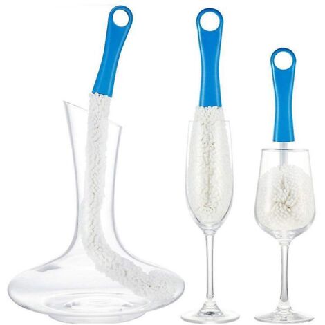 3-teilige Weindekanterbürste, flexibler Scheuerschwamm, Glasreinigungsbürste für Karaffen, Tassen und Gläser (Blau und Weiß) (1/5)