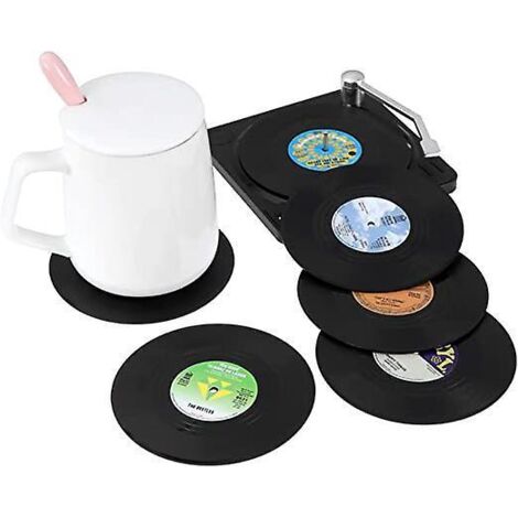 Set mit 6 Silikon-Untersetzern im Vintage-Stil, rutschfest, für Tassen, Kaffee und Getränke (1/5)