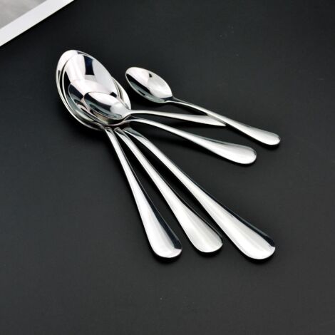 Set aus 6 kleinen ovalen Kaffeelöffeln aus Edelstahl