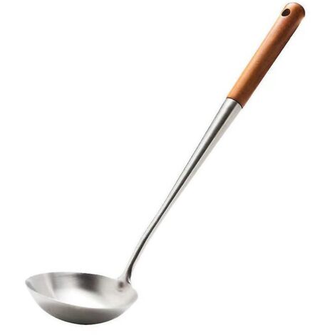 Suppenkelle aus Edelstahl 304, robuster Profi-Servierlöffel mit hitzebeständigem Holzgriff (1/4)