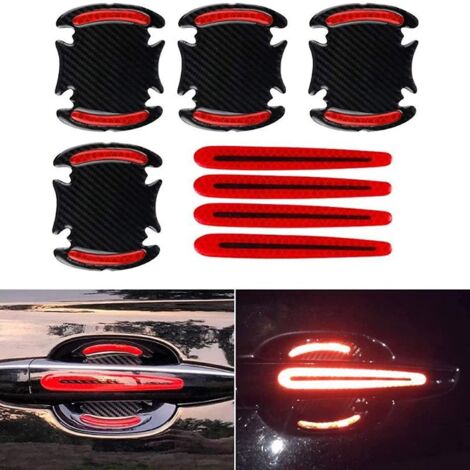 8er-Pack universelle 3D-Türgriffschutzfolie aus Kohlefaser, kratzfest, reflektierende Sicherheitsstreifen (rot) (1/5)