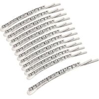Set mit 12 Strass-Haarspangen, silberfarbene Metall-Haarspangen, Kristall-Haarspangen, geeignet für Damen