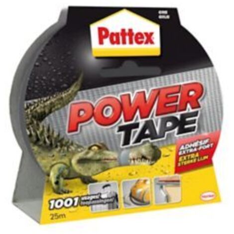 Pattex Power Tape, Ruban adhésif gris extra fort pour charges lourdes, Bande adhésive toilée tous supports, Rouleau adhésif étanche de 48 mm x 25 m
