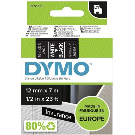 Ruban d'étiquetage DYMO D1 45021 Couleur de ruban: noir Couleur de police:blanc 12 mm 7 m