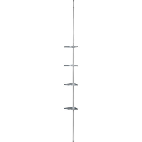Wenko – Etagère de douche télescopique 26 à 265 cm – Fixation par torsion – Aluminium inoxydable – 4 tablettes en plastique – Crochets de suspension