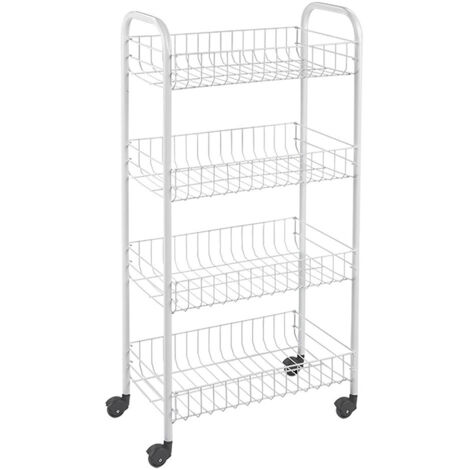 Desserte de cuisine blanche avec 4 paniers – Dimensions 41x23x84 cm – Structure en acier plastifié – Roues pour mobilité facile – Fabriqué en Italie – Metaltex (1/10)