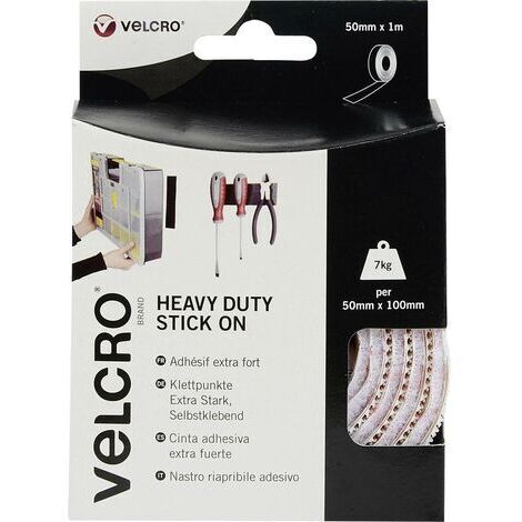 VELCRO® VEL-EC60242 Bande auto-agrippante à coller partie velours et partie agrippante, extra-fort (L x l) 1000 mm x 50 mm blanc 1 m W38236