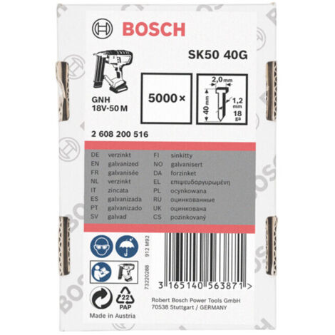 Goupille à tête fraisée SK50 40G Bosch, 1,2 mm, 40 mm, galvanisée - 2608200516