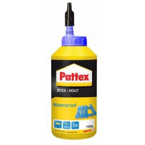 Pattex Bois Hout Waterproof, Biberon de colle à bois résistante, Colle vinylique pour montage, assemblage, placage ou contrecollage en milieu humide et chaud, 750 g