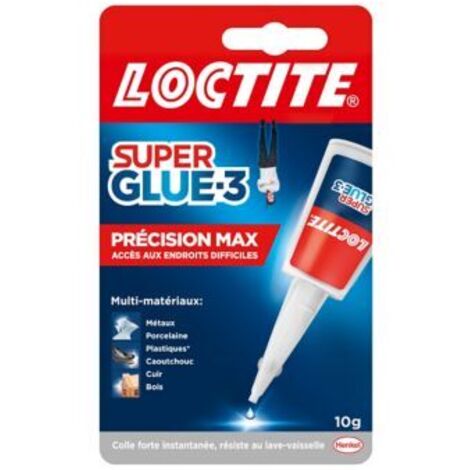 Loctite Super Glue-3 Précision Max, colle forte pour réparations précises, colle liquide tous matériaux, colle transparente à séchage rapide, flacon 10 g