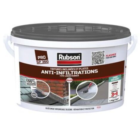 Rubson Revêtement Anti-Infiltrations Stop fuite Gris 1 kg, pour réparation & étanchéité de toitures inclinées & plates, Résine silicone imperméable anti-fuites & anti-fissures