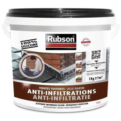 Rubson – Revêtement d'étanchéité anti-infiltrations pour toitures – Couleur gris – 5 kg – Résistance UV et à l'eau stagnante – Application facile