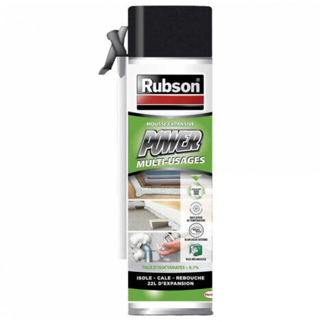 Rubson – Mousse polyuréthane expansive 500ml – Insonorisation pour espaces confinés – Durcit par humidité – Aérosol blanc