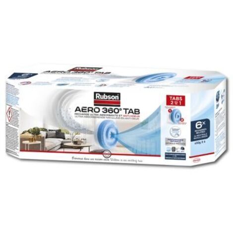 Rubson AERO 360° 6 Recharges en tabsde 450 g neutres pour absorbeur d'humidité, recharges pour déshumidificateurs AERO 360° ultra absorbantes et anti odeurs
